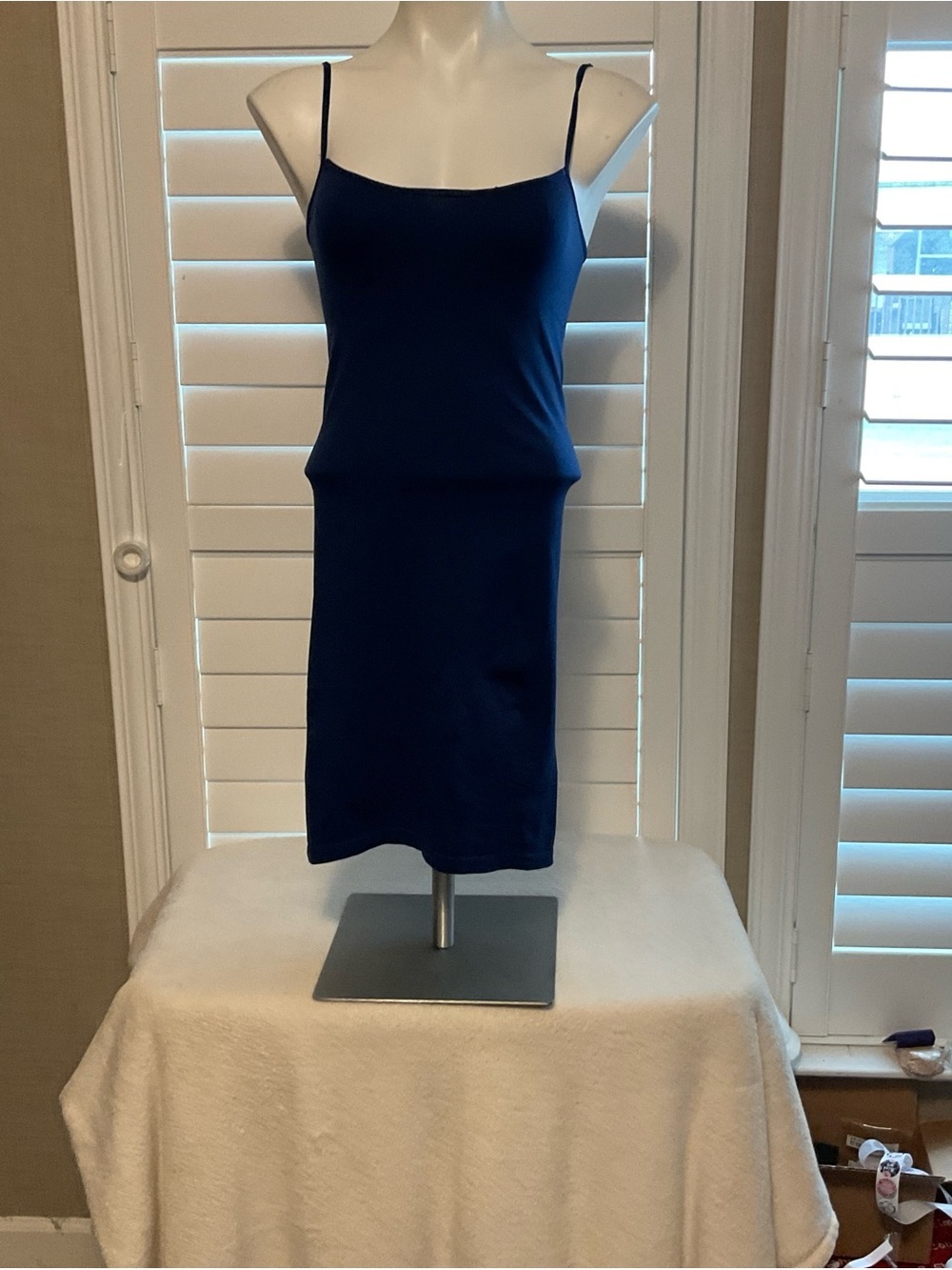 Yelete Navy Blue Tank Top with Spaghetti Straps